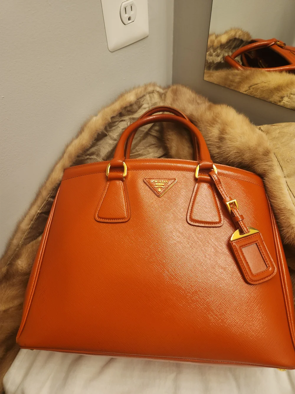 Prada Saffiano Lux Orange Leather Tote